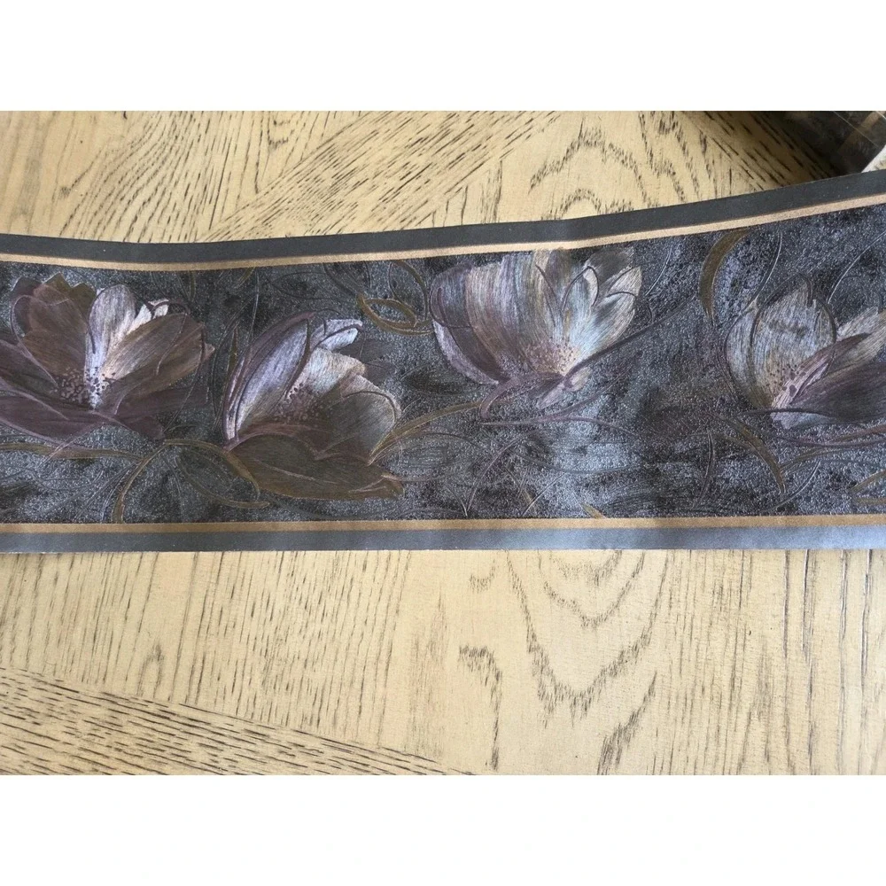 Imperial Wallpaper Border Lot Of 3 Black Purple Shiny NOS New #WB4098 Floral